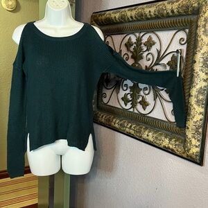 Hollister Dark Green Off-the-Shoulder Knit Sweater